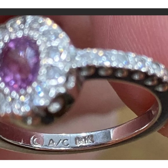 14k GENUINE Pink Sapphire & Diamond Halo Ring - Picture 14 of 15